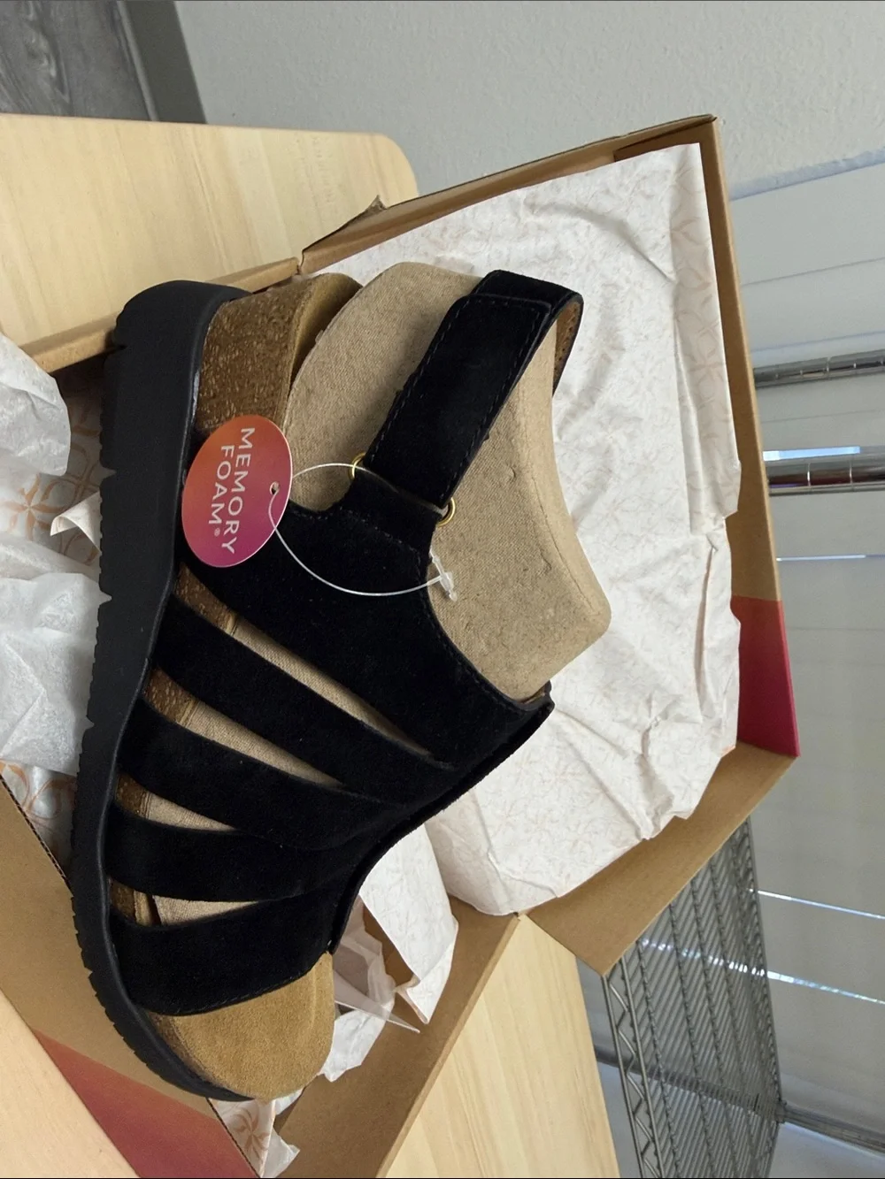 Comfortiva Black and Gold Wedge Sandals Scottie ct0049821
